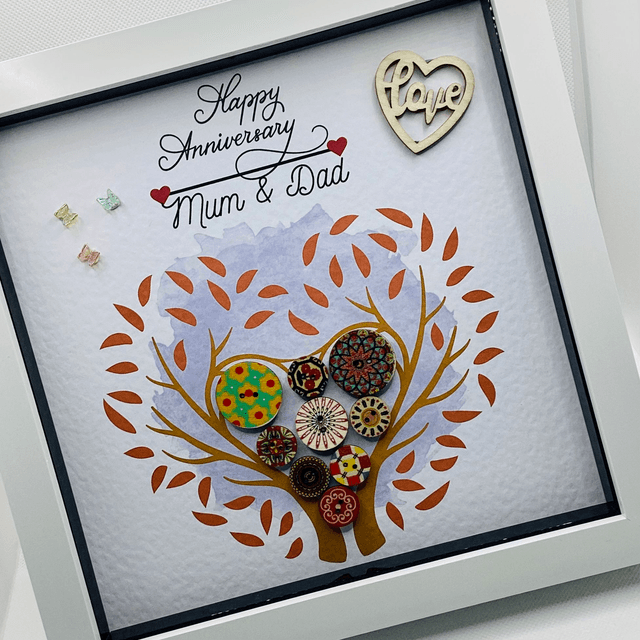 Handmade, personalised Anniversary frame. Beautiful button frame.
