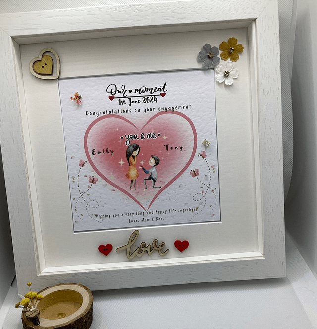 Personalised engagement frame . Beautiful handmade gift for couples.