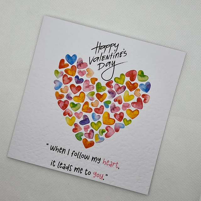 Personalised Valentine’s Day card. Colourful Heart design.