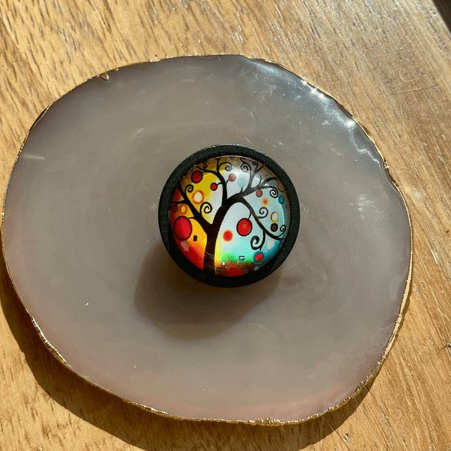 Handmade colourful brooches. Beautiful printed cabochon design.