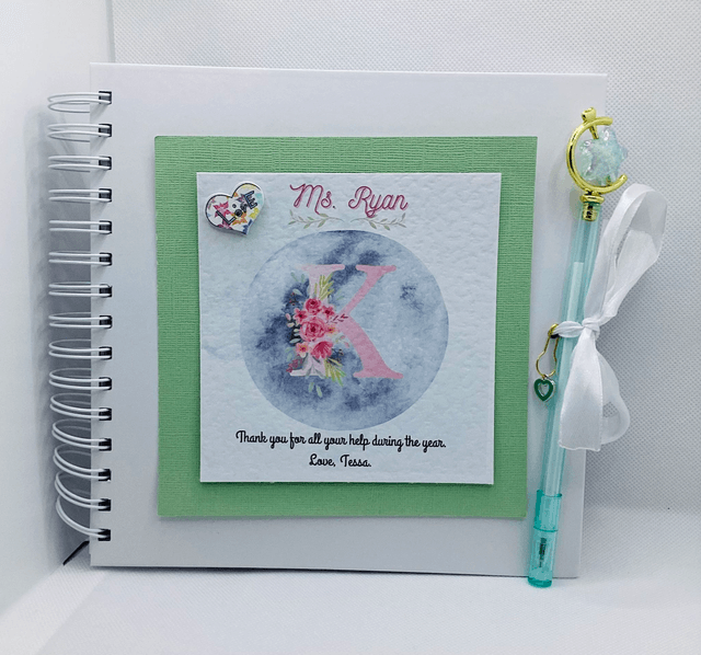 Personalised initial’s scrapbook photo album and frame set with FREE pen and pendant.