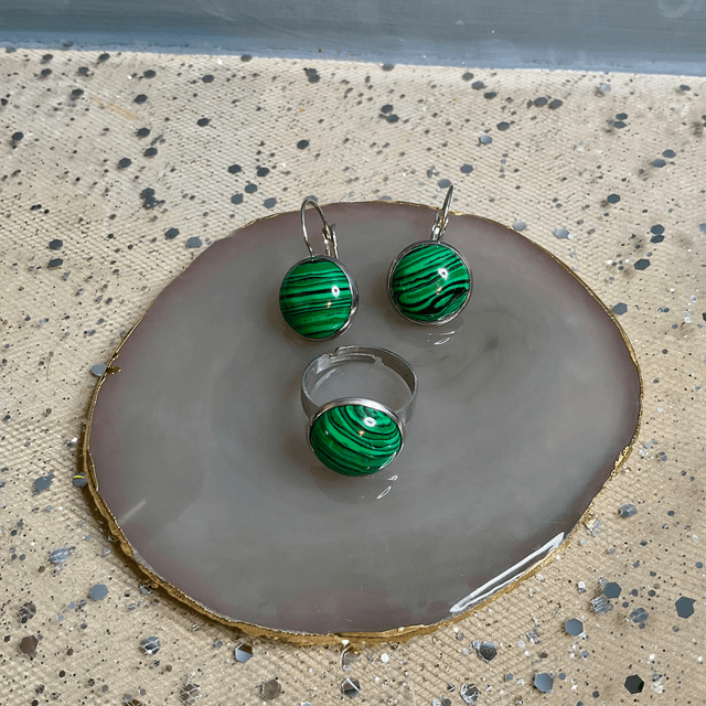 French style cabochon earrings and ring set.