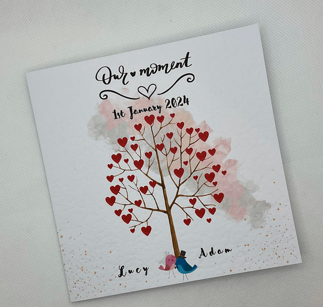 Personalised Wedding and engagement  card with couple’s name. Mr & Mrs bird design. Personalised items available.