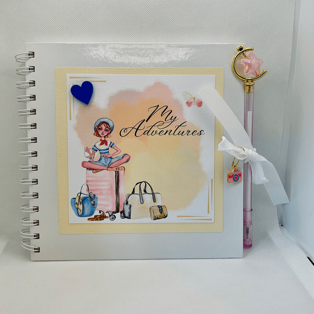 Handmade, personalised scrapbook travel journal with FREE pen and pendant.