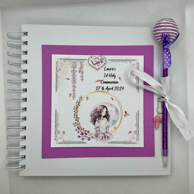 Personalised Communion photo album with FREE pen and pendant. Scrapbook keepsake book and personalised frame with Free pendant and  pen