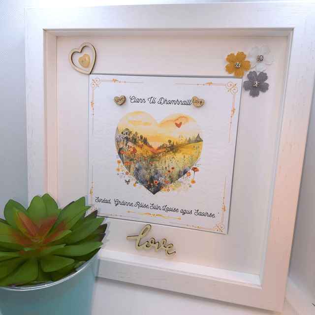 Personalised Irish language photo frame. Handmade family gift