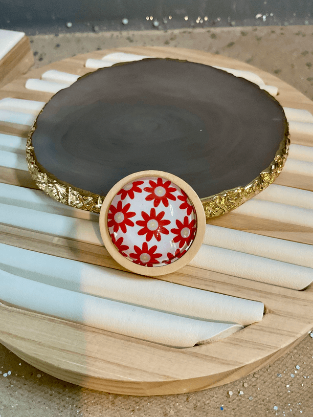Handmade colourful brooches. Beautiful printed cabochon design.