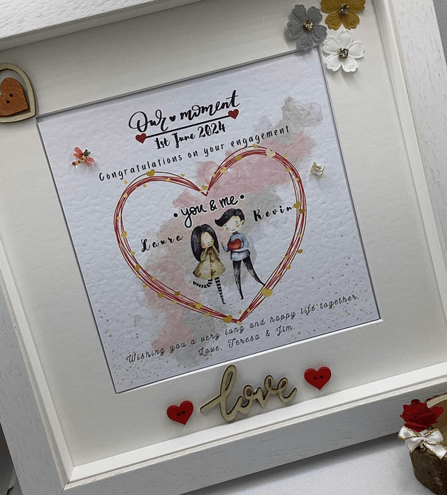 Personalised engagement frame . Beautiful handmade gift for couples.