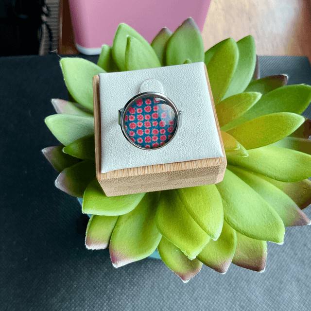 Handmade adjustable ring. Colourful glass cabochon ring