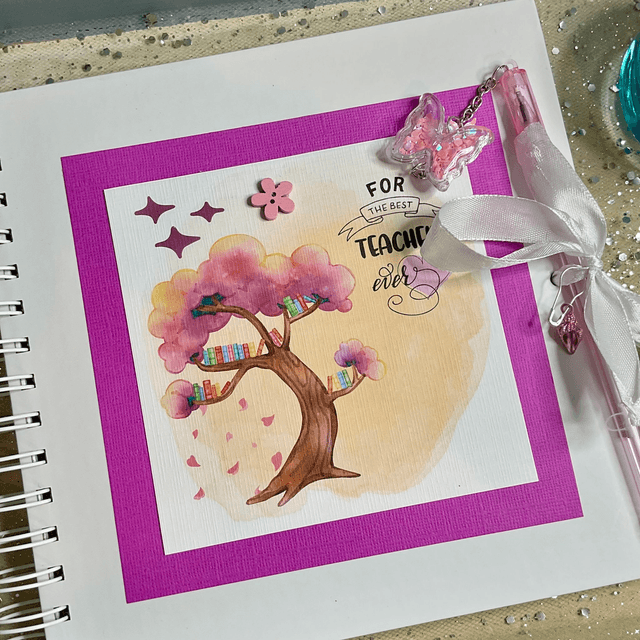 Personalised teacher’s scrapbook journal with free pen and pendant. Beautiful appreciation gift for teachers.