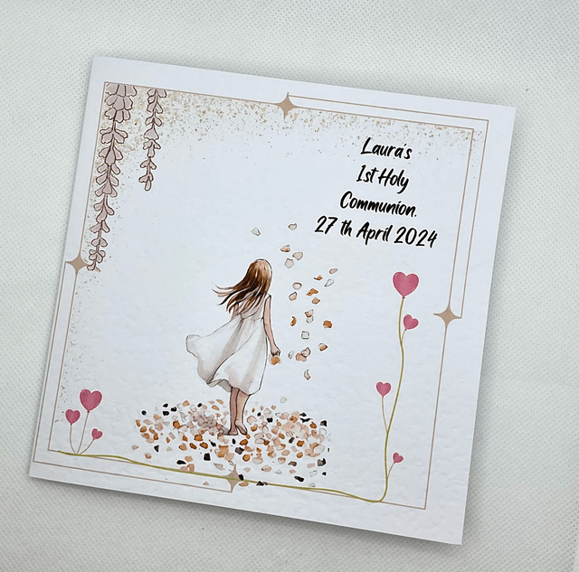 Personalised First communion card for girls. First Holy Communion and confirmation gift set.