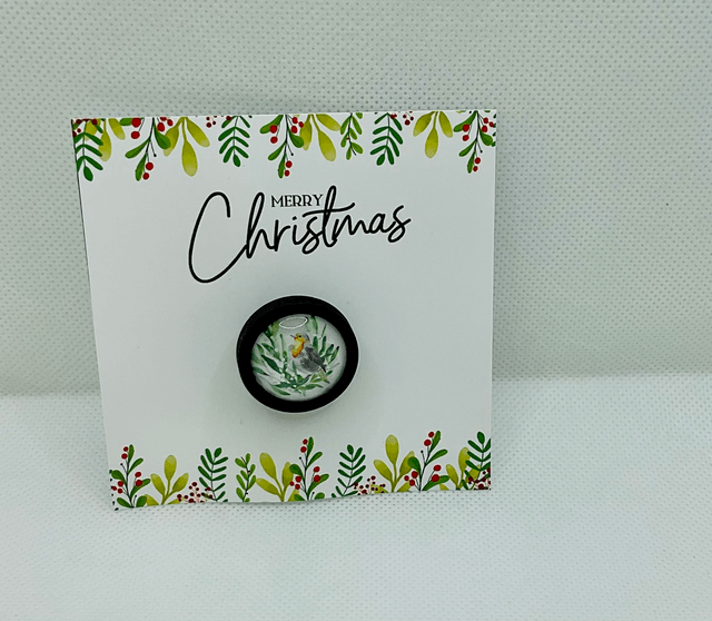 Handmade brooch with Christmas card.