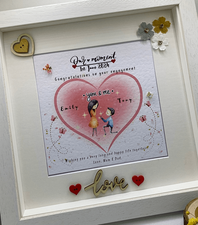 Personalised engagement frame . Beautiful handmade gift for couples.