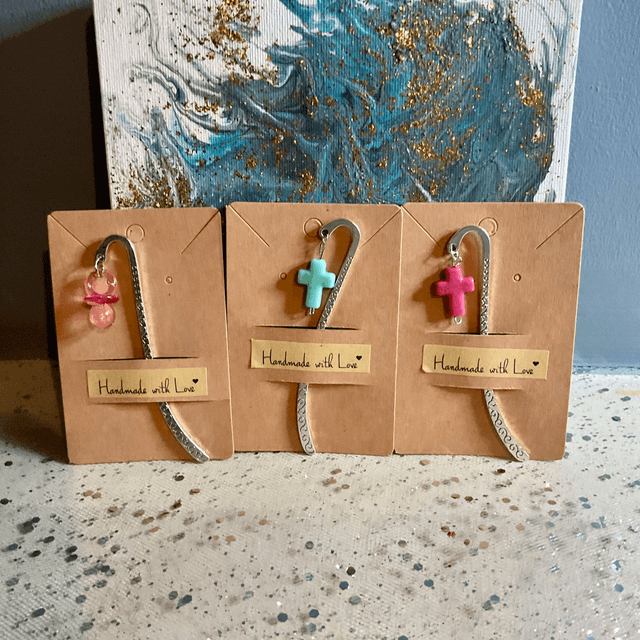 Handmade bookmarks. First Communion and Christening gift. Cross design.