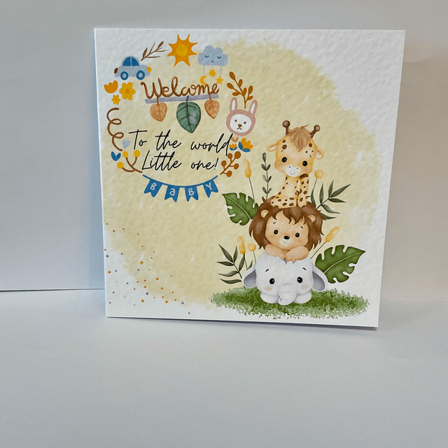New baby card with Cute safari animals. Personalised.
