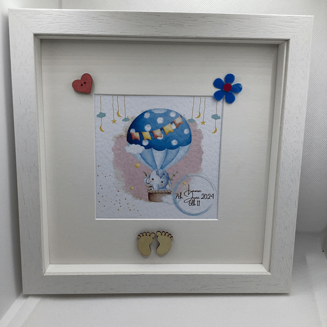 Personalised Christening and New Baby frame. Beautiful Handmade gift.