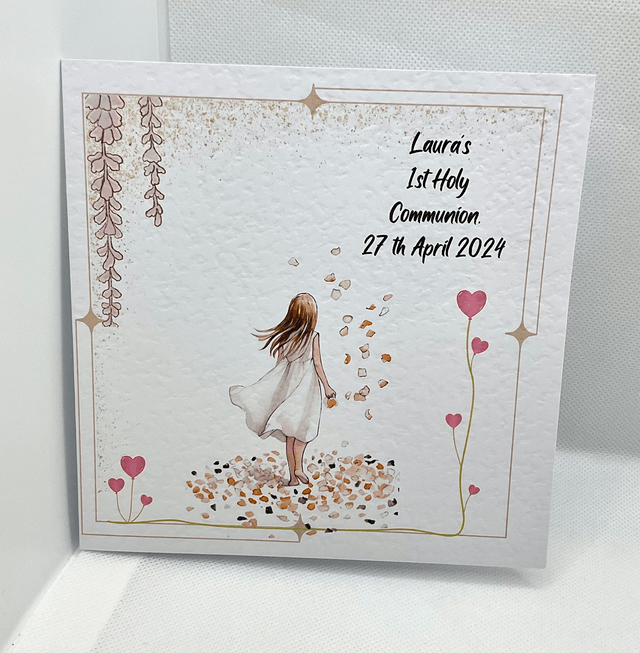 Personalised First communion card for girls. First Holy Communion and confirmation gift set.