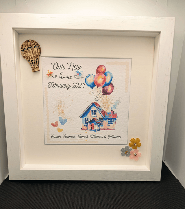 New home/ house warming personalised photo frame. Handmade frame. Family gift.