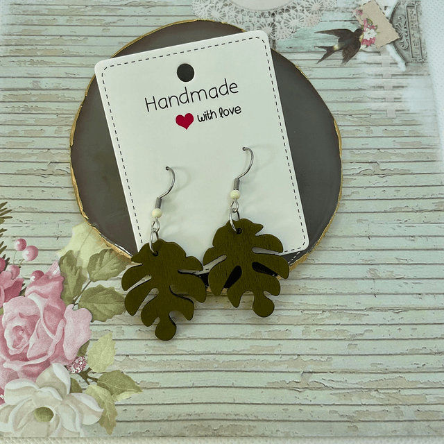Wooden leaf earrings. Handmade