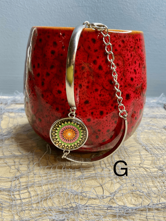 Handmade bracelet with colourful glass cabochon-Handcrafted Colorful jewellery.