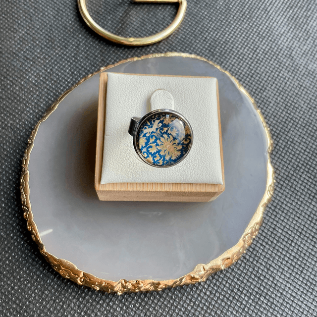 Handmade adjustable ring. Colourful glass cabochon ring.