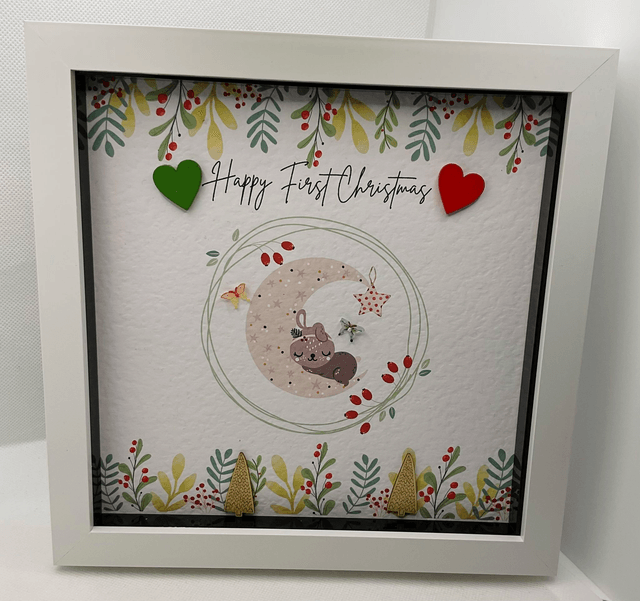 Personalised First Christmas frame and album set. Baby bear design.