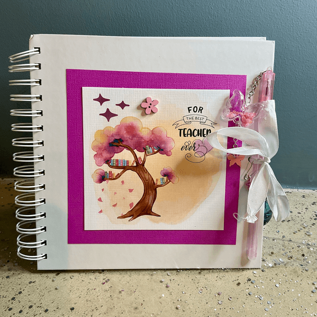 Personalised teacher’s scrapbook journal with free pen and pendant. Beautiful appreciation gift for teachers.