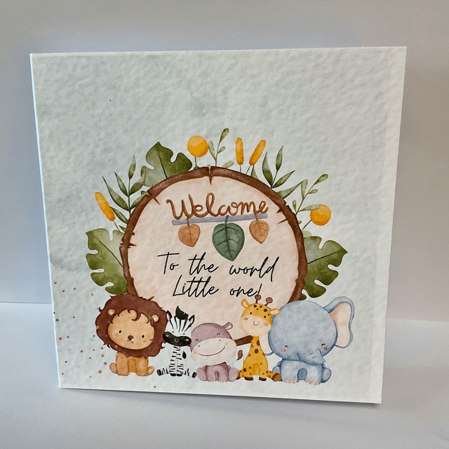 New baby card with cute safari animals.. Personalised.