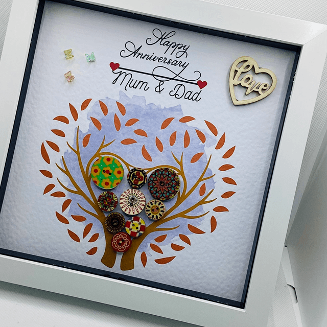 Handmade, personalised Anniversary frame. Beautiful button frame.