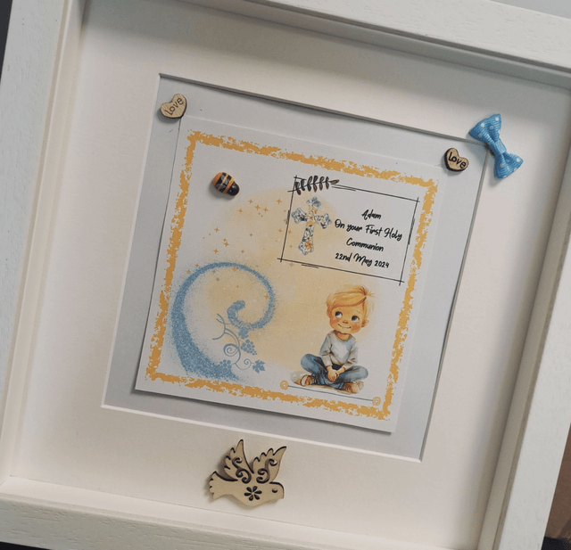 Boys' First Communion and Confirmation Keepsake Frame-Personalised with Name and Date.