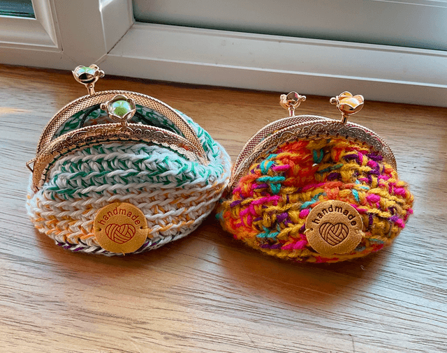Handmade crochet coin purse. Rainbow design.