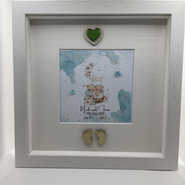 Personalised New Baby/ Christening frame and album for twins. FREE pen and pendant.