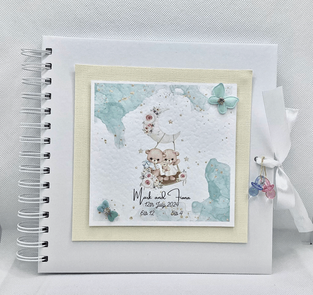 Personalised Christening and New Baby scrapbook photo album with FREE pendant. Beautiful Handmade gift.