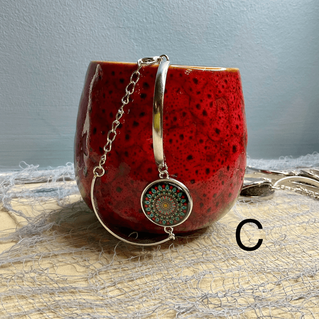 Handmade bracelet with colourful glass cabochon-Handcrafted Colorful jewellery.