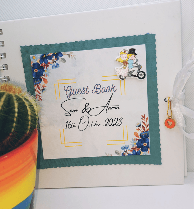 Personalised Wedding Guest book  with FREE pen and pendant . Handmade.