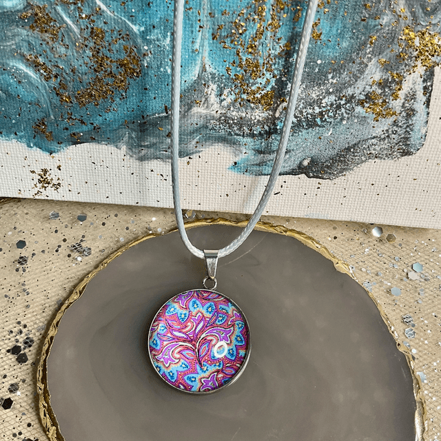 Glass cabochon necklace. Handmade jewellery.