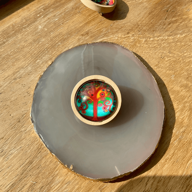 Handmade colourful brooches. Beautiful printed cabochon design.