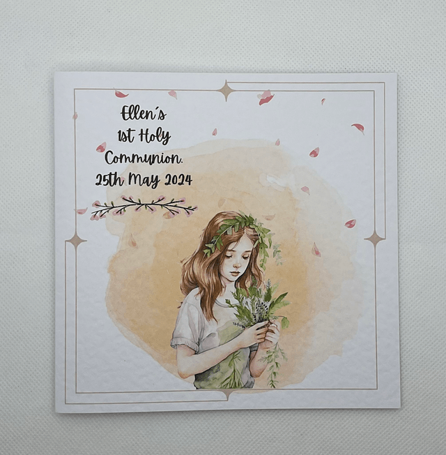 Personalised First communion card for girls. First Holy Communion and confirmation gift set.