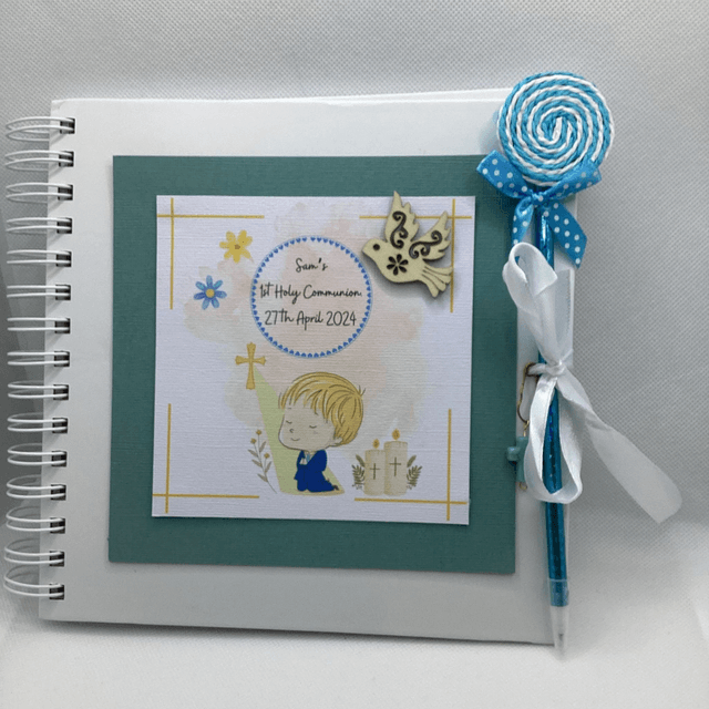 Boys' First Communion and Confirmation Scrapbook album-Personalised with Name and Date.