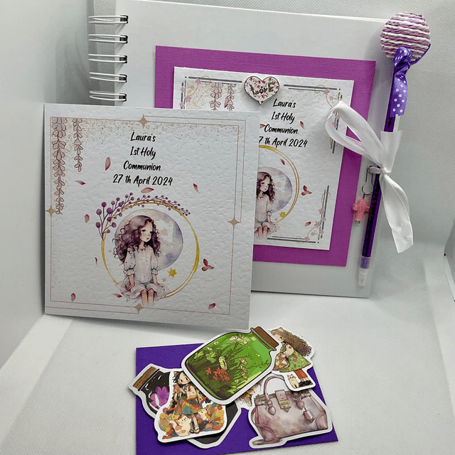 Personalised Communion photo album with FREE pen and pendant. Scrapbook keepsake book and personalised frame with Free pendant and  pen