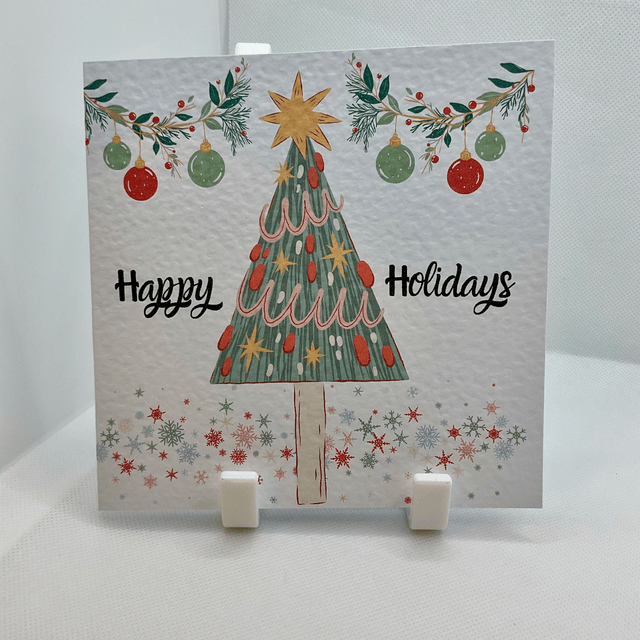 Personalised Christmas card. Colourful Christmas’s tree.