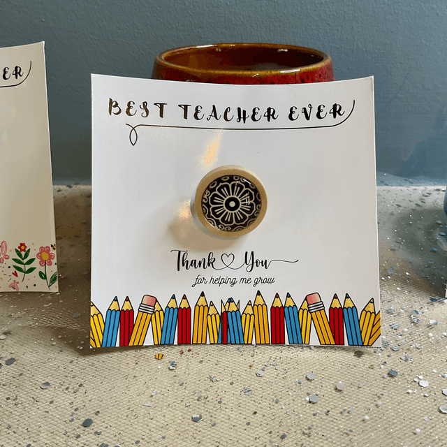 Handmade brooch with Thank You card. Thank you teacher gift.