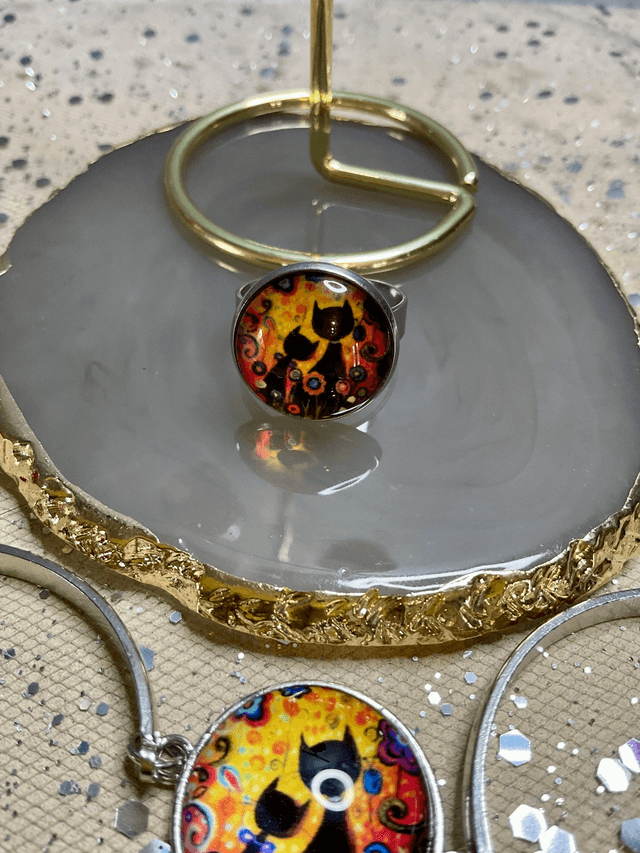 Colourful cat jewellery set. Handmade gift