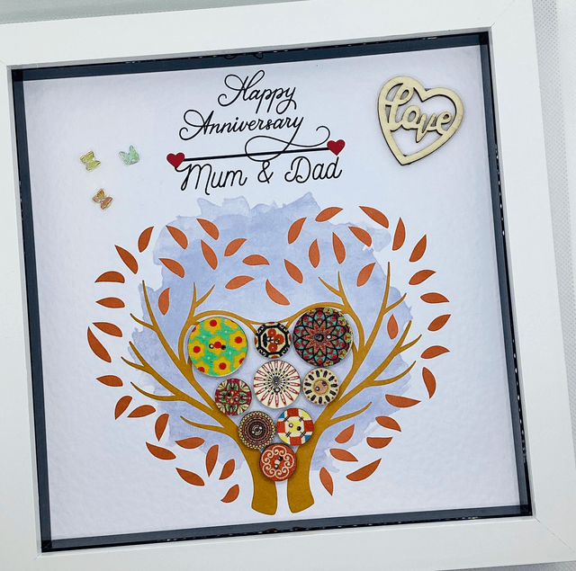 Handmade, personalised Anniversary frame. Beautiful button frame.