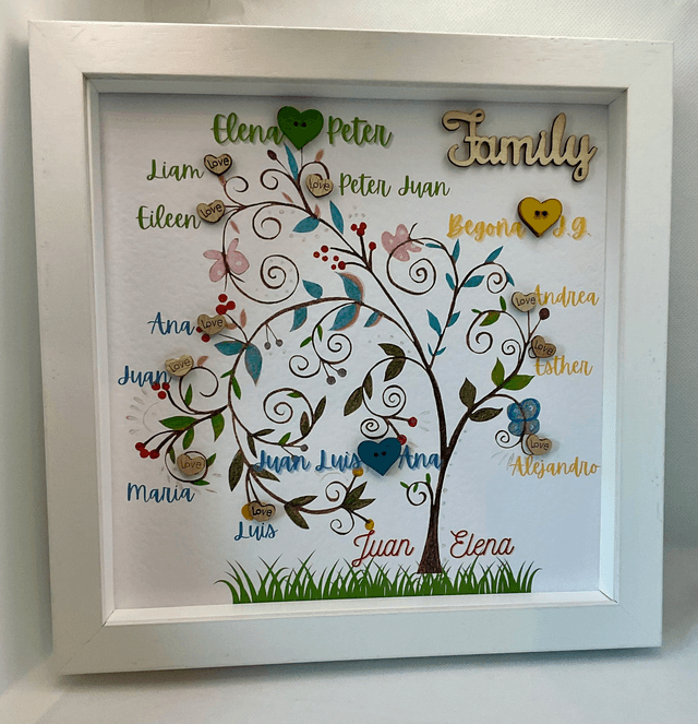 Personalised family tree frame. Handmade family gift.