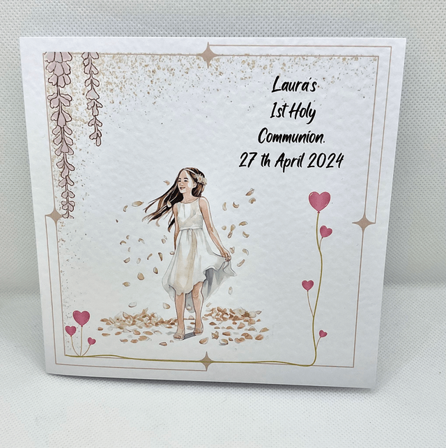 Personalised First communion card for girls. First Holy Communion and confirmation gift set.