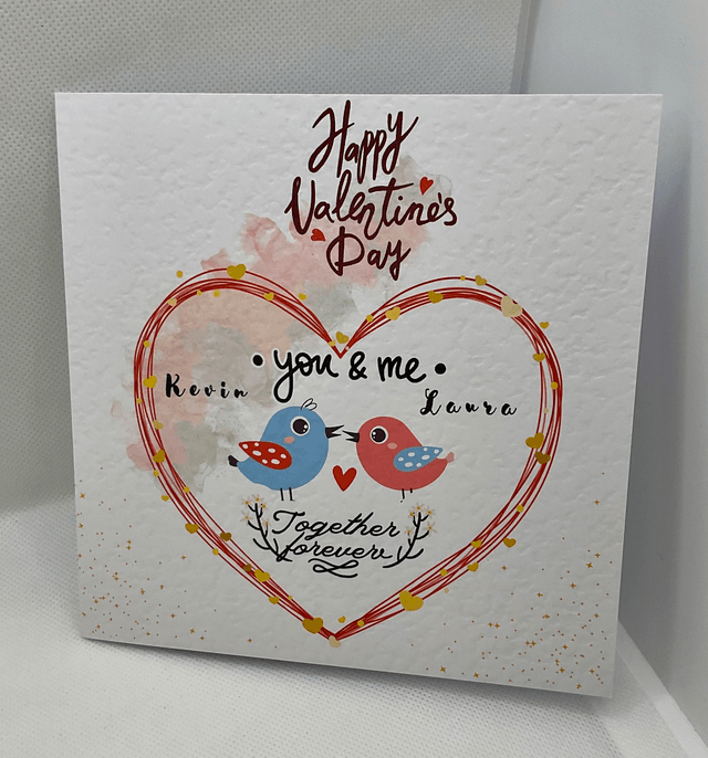 Personalised Valentine’s Day card with couple’s name. Heart design.Matching items available.