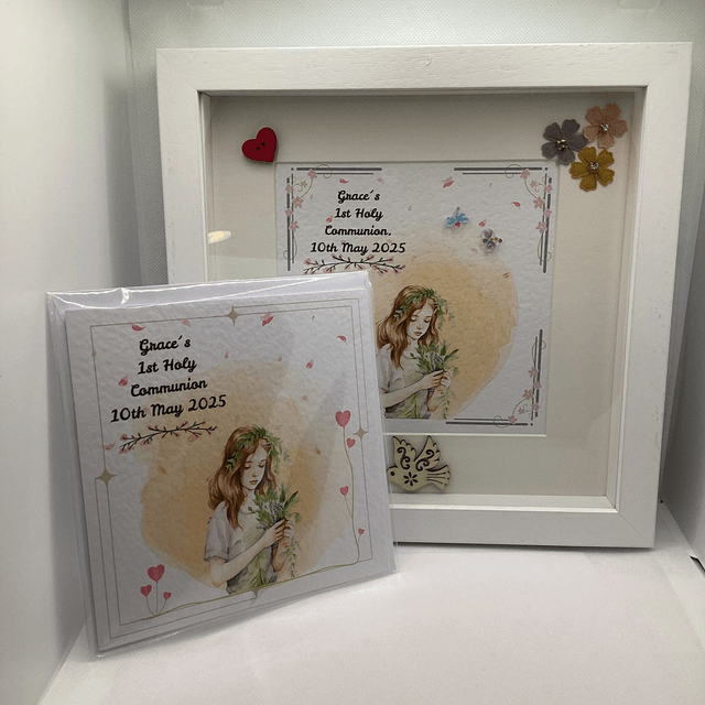 Personalised first communion frame for girls . Handmade First Communion gift set.