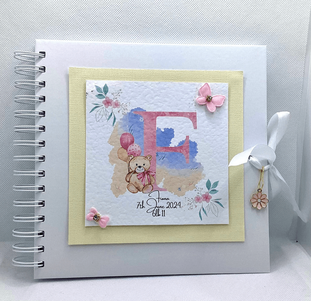 Personalised Christening and New Baby scrapbook photo album with FREE pendant. Beautiful Handmade gift.