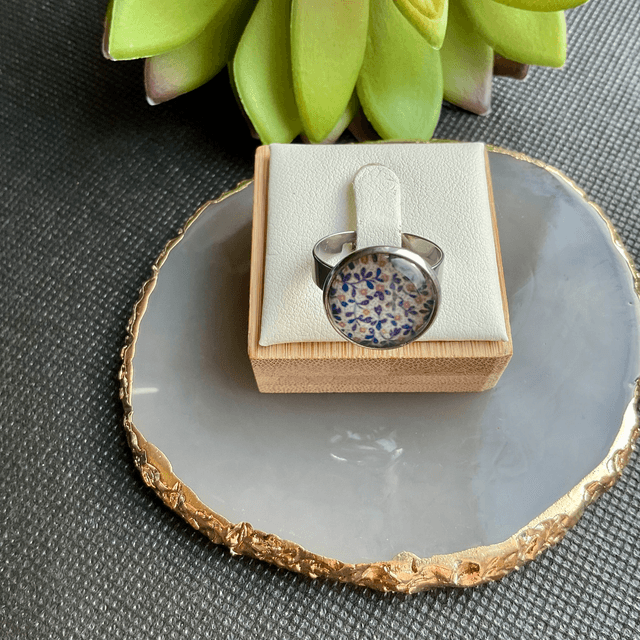 Handmade adjustable ring. Colourful glass cabochon ring